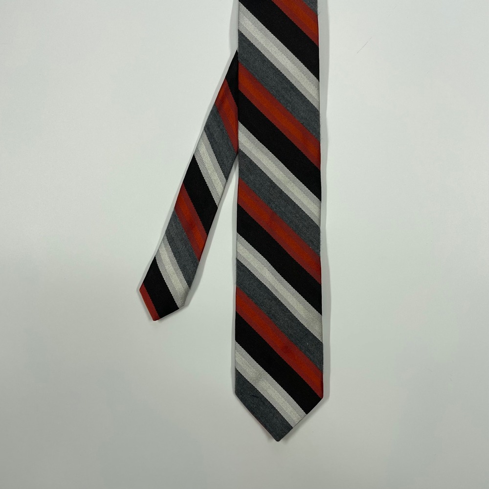 Altea Red Black Grey Striped Cotton Necktie Mens One Size